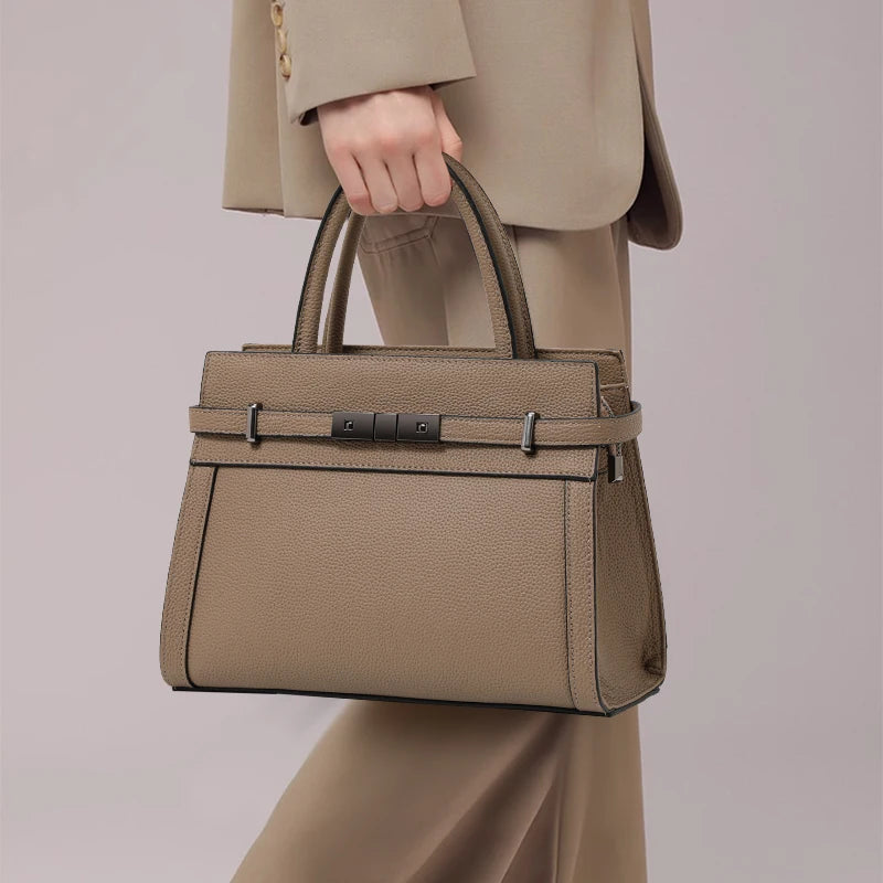 Genuine Cowhide Tote Bag - Simple Occupation Style