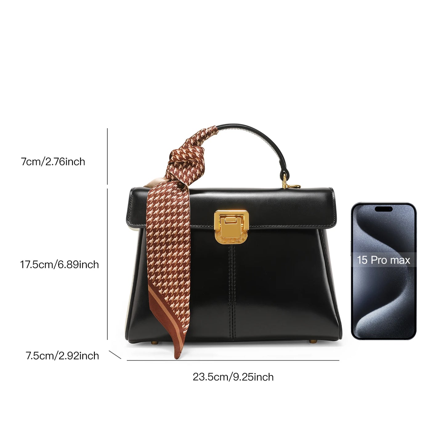 Leather Handbag with Scarf Accent - Commuter Classic