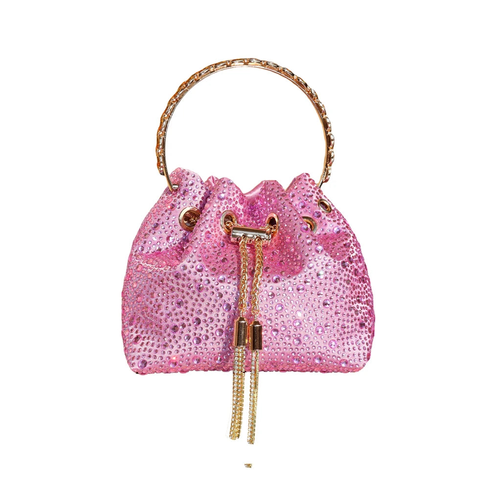 Rhinestone Evening Clutch Bag - Shimmer Handle Detail