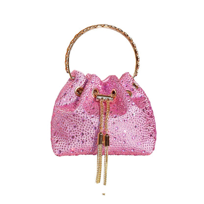 Rhinestone Evening Clutch Bag - Shimmer Handle Detail