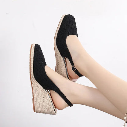 Straw Wedge Espadrille Sandals