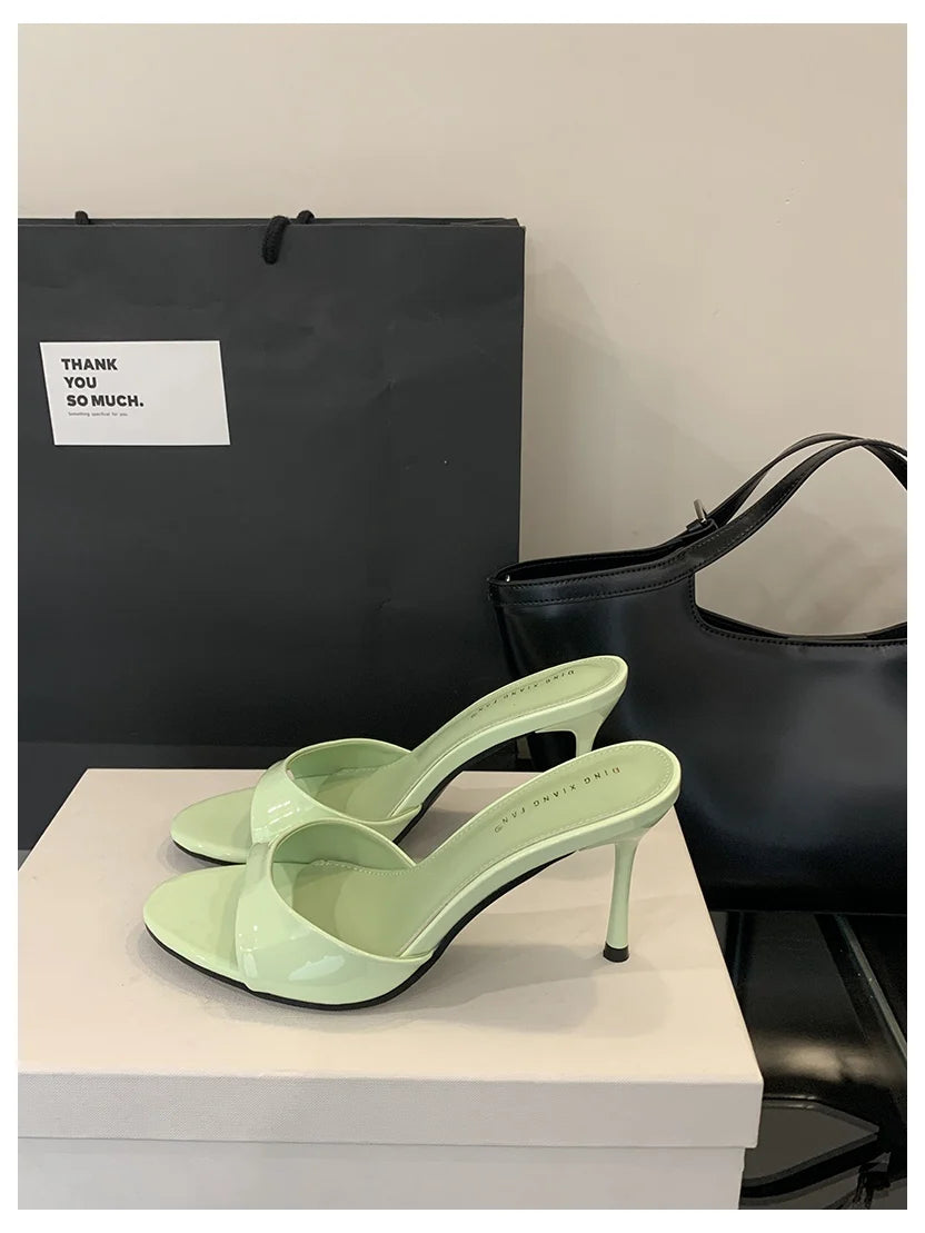 Patent Leather Open-Toe Mule Slide Heels