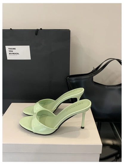 Patent Leather Open-Toe Mule Slide Heels