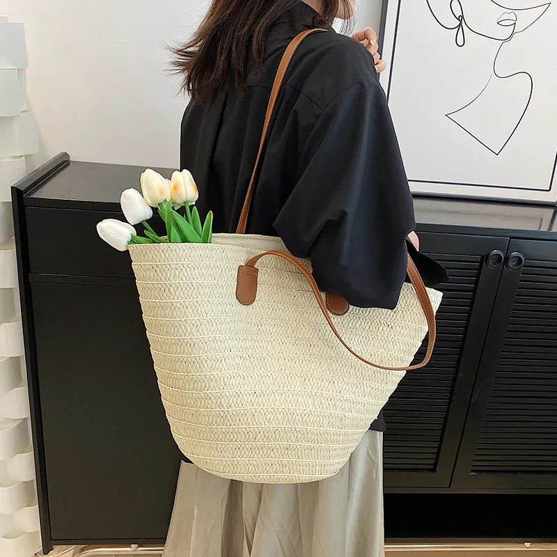 Straw Woven Beach Shopper Tote - Summer Carryall