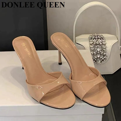 Patent Leather Open-Toe Mule Slide Heels