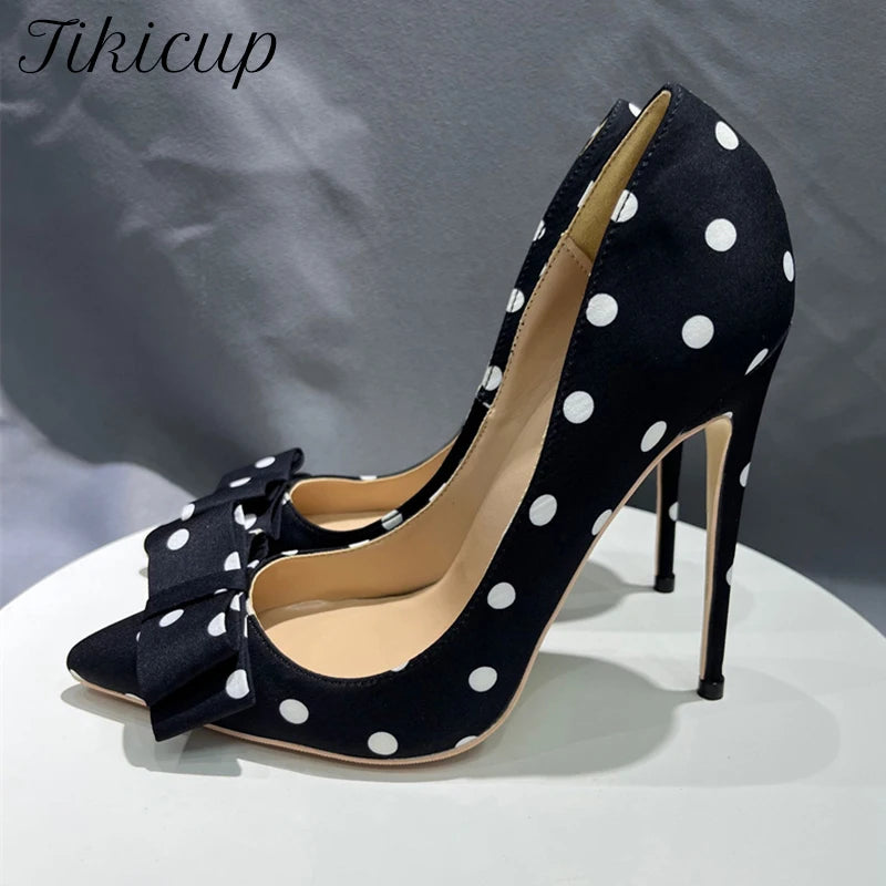 Polka Dot Satin Bow Stiletto Pumps