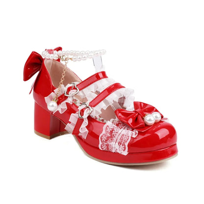 Strawberry Bow Mary Jane Pumps