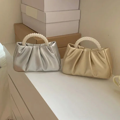 Luxury Pearl Handle Square Evening Clutch Bag