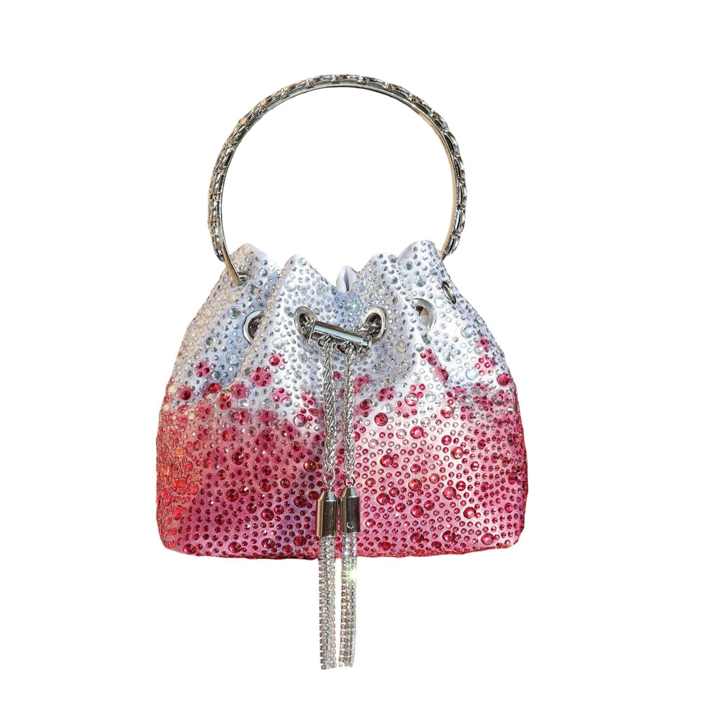 Rhinestone Evening Clutch Bag - Shimmer Handle Detail