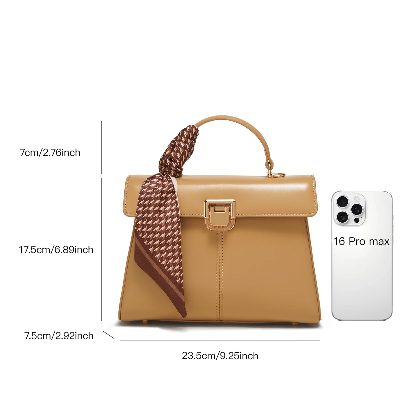 Leather Handbag with Scarf Accent - Commuter Classic