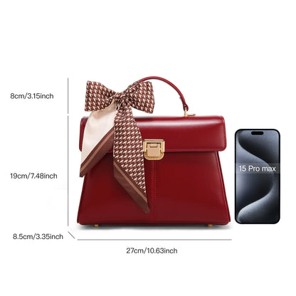 Leather Handbag with Scarf Accent - Commuter Classic