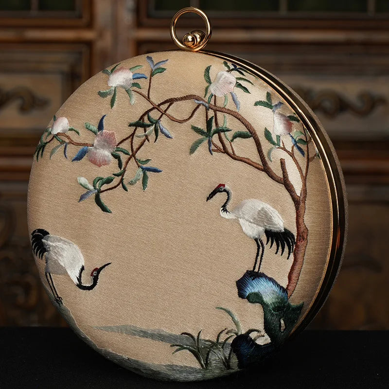 Embroidered Round Mini Bag - Classical Chinese Style