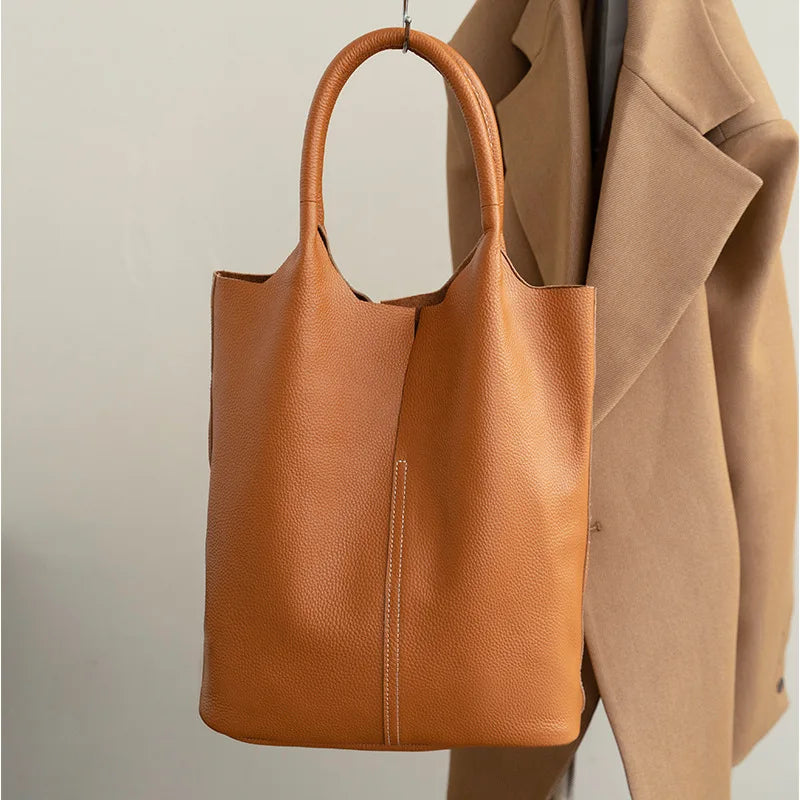 Soft Cowhide Bucket Tote Bag - Commuter Edition