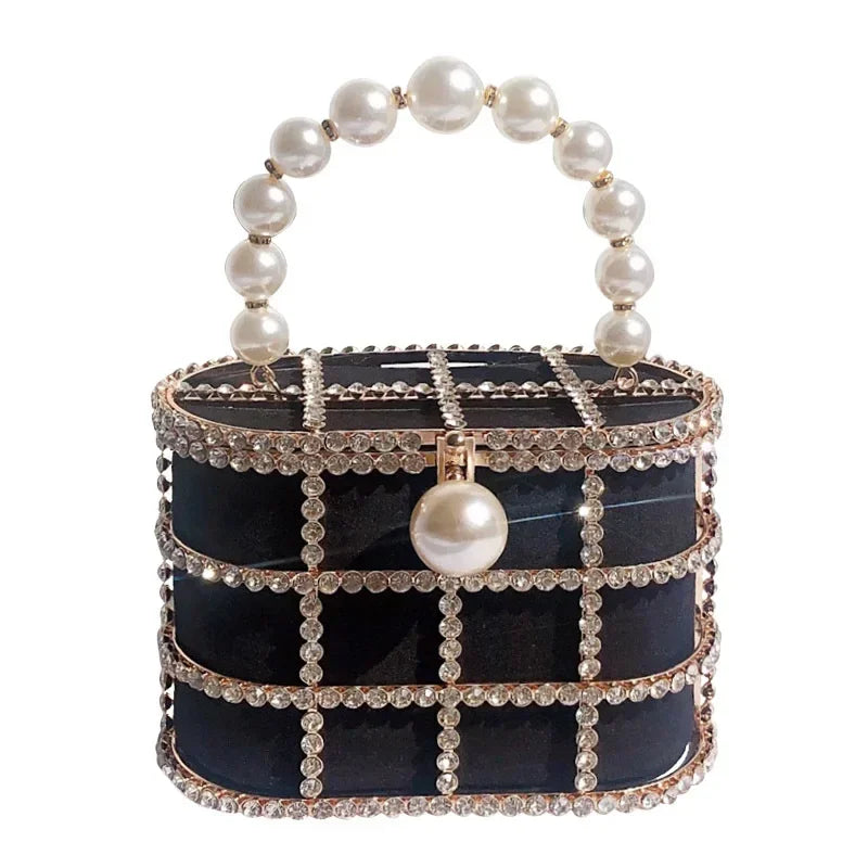 Pearl Evening Crossbody Bag - Metallic Diamond Accent