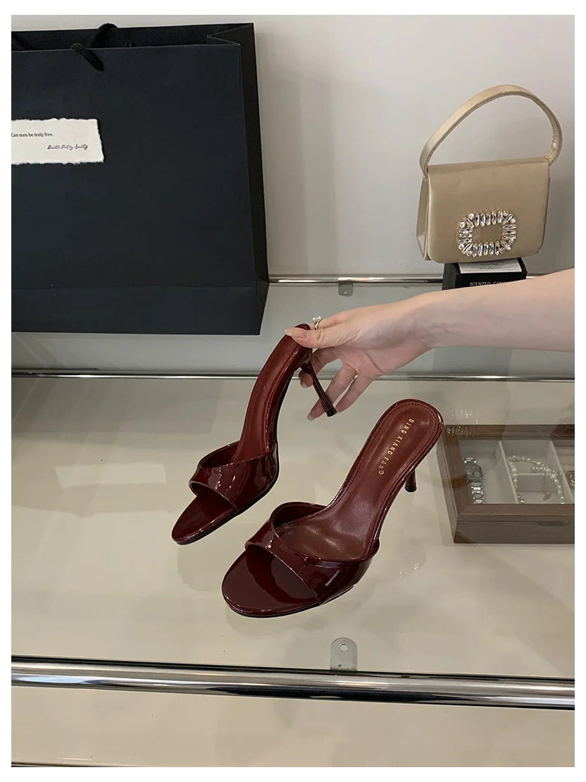 Patent Leather Open-Toe Mule Slide Heels