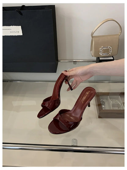 Patent Leather Open-Toe Mule Slide Heels