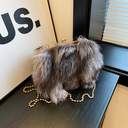 Soft Plush Fox Fur Evening Bag - Winter Party Style