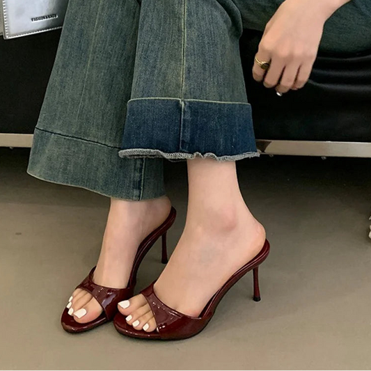 Patent Leather Open-Toe Mule Slide Heels